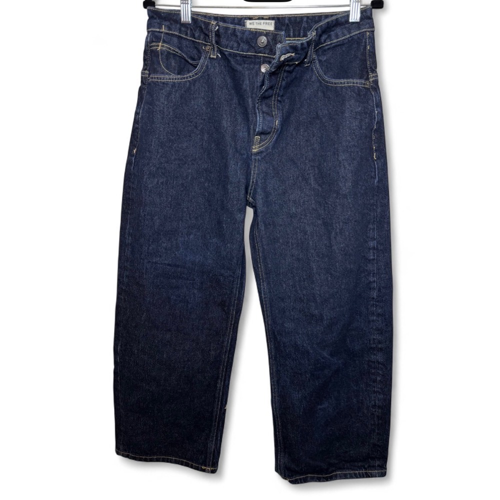 We The Free Free People Dark Wash Wide Leg Relaxed Jeans Size 28 Button Fly
